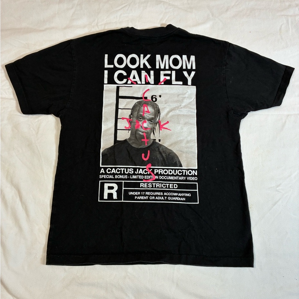 Travis Scott Cactus Jack Look Mom I Can Fly Mugshot Tee‎ Black Large